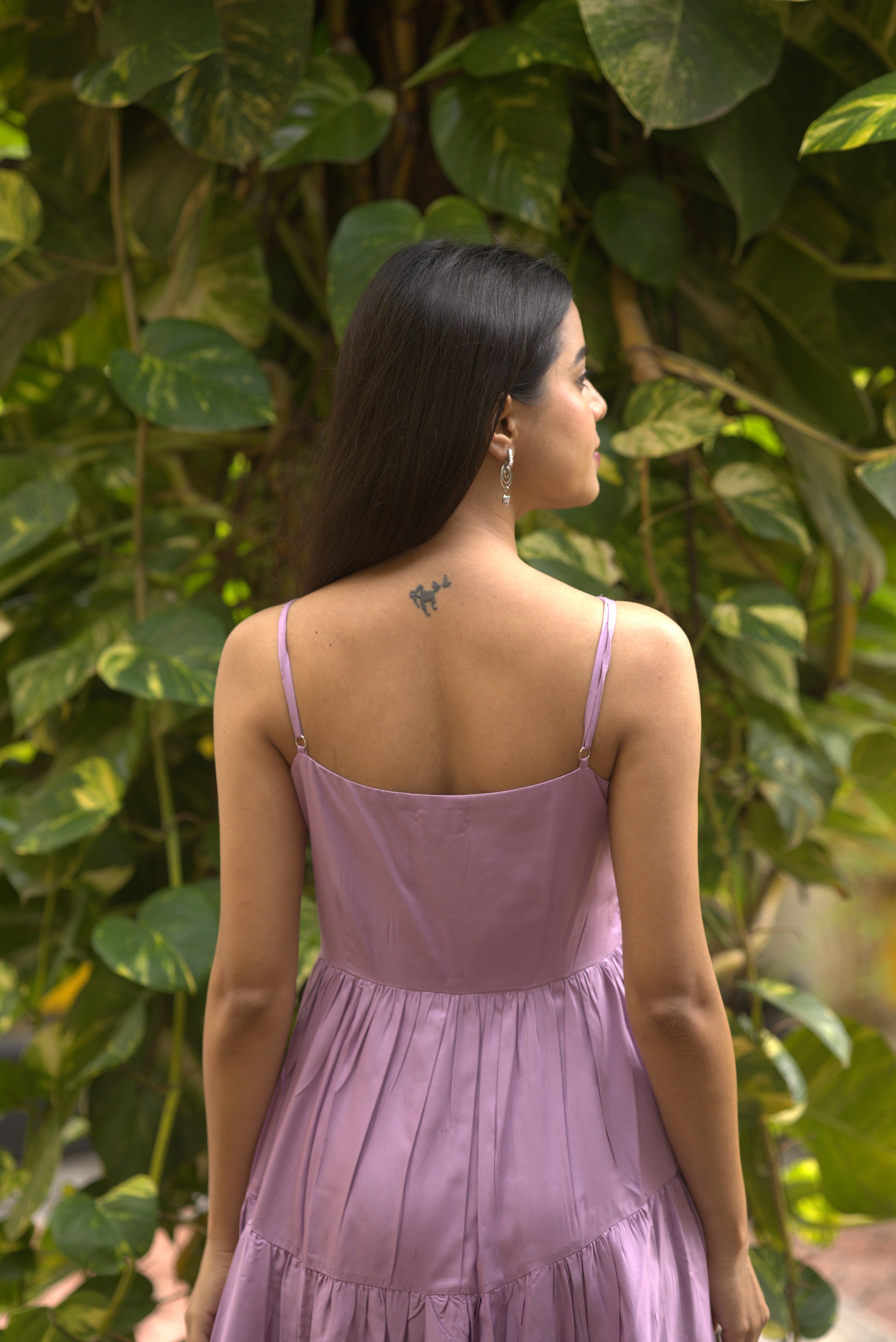 Blair's Grace Dress back fabric closeup – sustainable Tencel Twill dress detail – NIOUR India