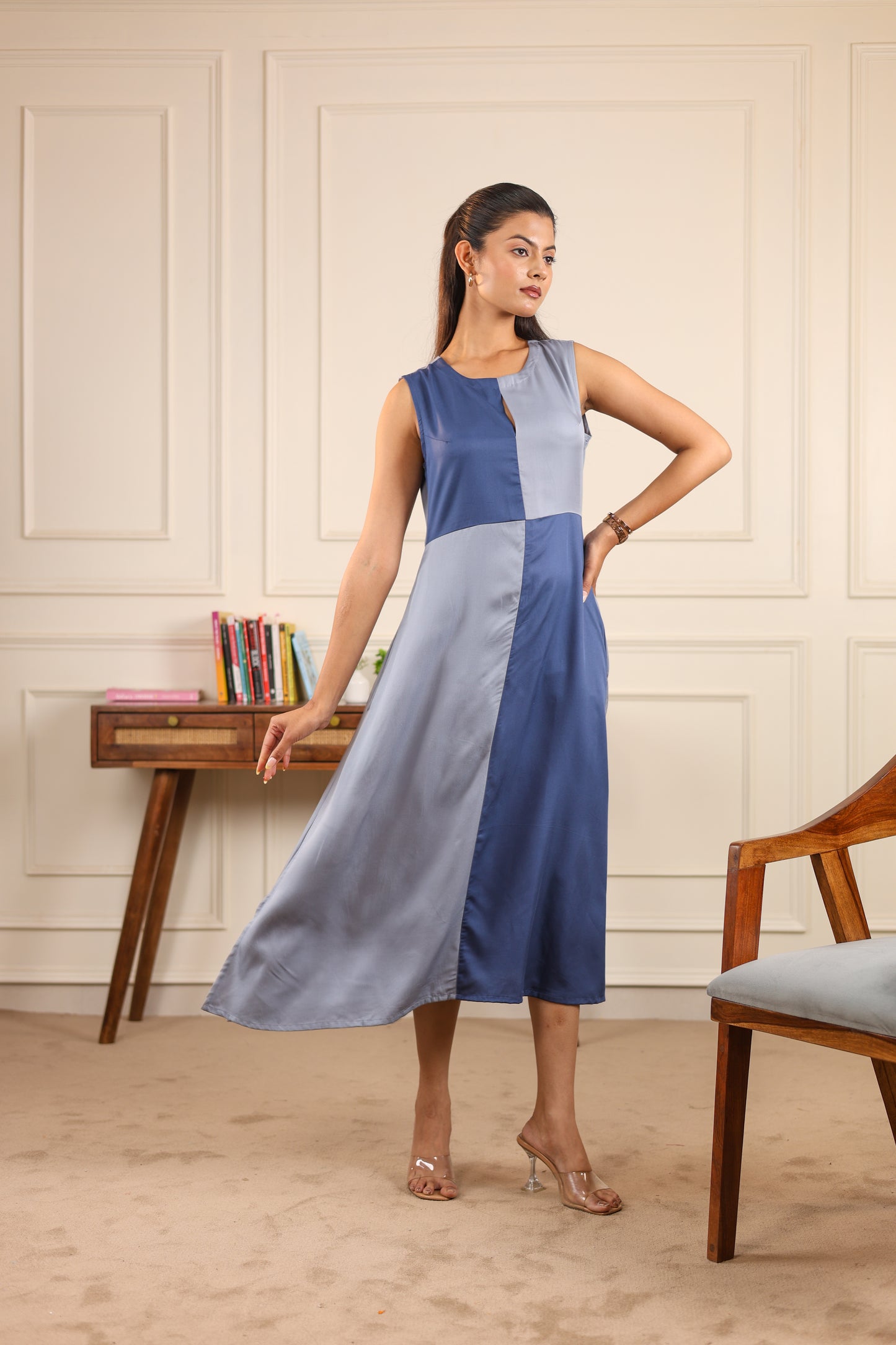 Blue Haze Dress – women's blue grey Tencel midi dress – NIOUR sustainable fashion India