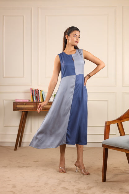 Blue Haze Dress – women's blue grey Tencel midi dress – NIOUR sustainable fashion India
