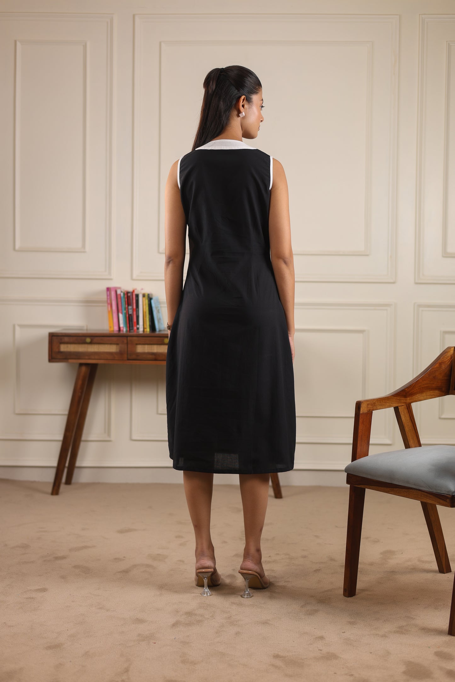 Chalk Stitch Dress – Women's Black Malai Cotton – NIOUR FASHION