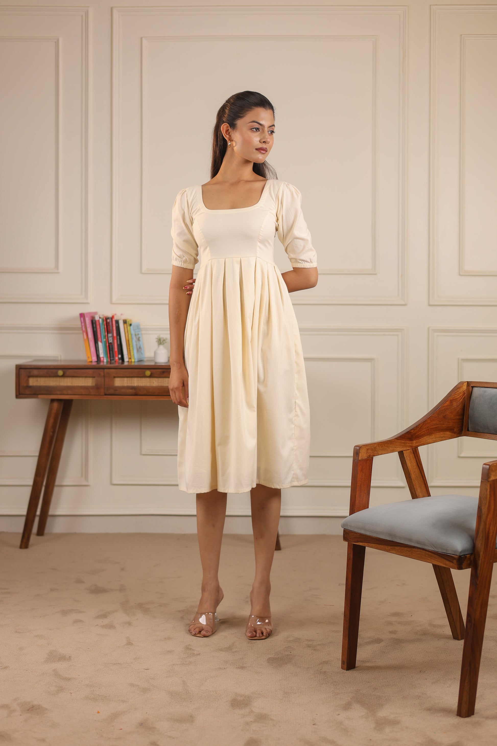  Ivory Drift Dress – versatile banana cotton dress for work brunch travel – consciously crafted NIOUR India